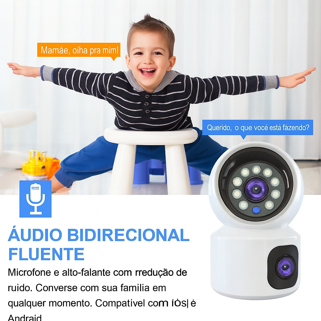Câmera de Segurança Wi-Fi 8MP com Lente Dupla | Visão 360°, Detecção por IA e Áudio Bidirecional