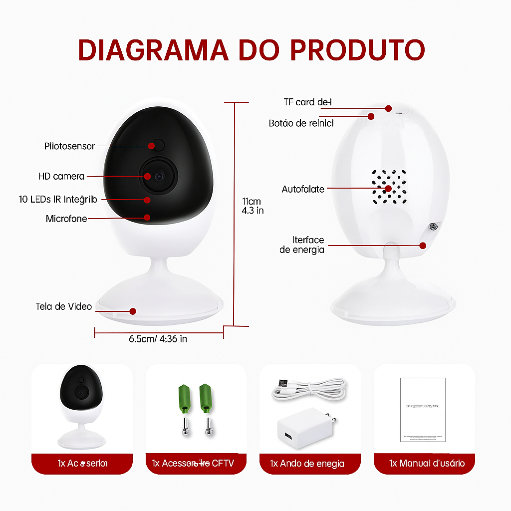 Câmera IP Wi-Fi 4MP com Áudio Bidirecional e Detecção Humana – Baby Monitor Inteligente 168G
