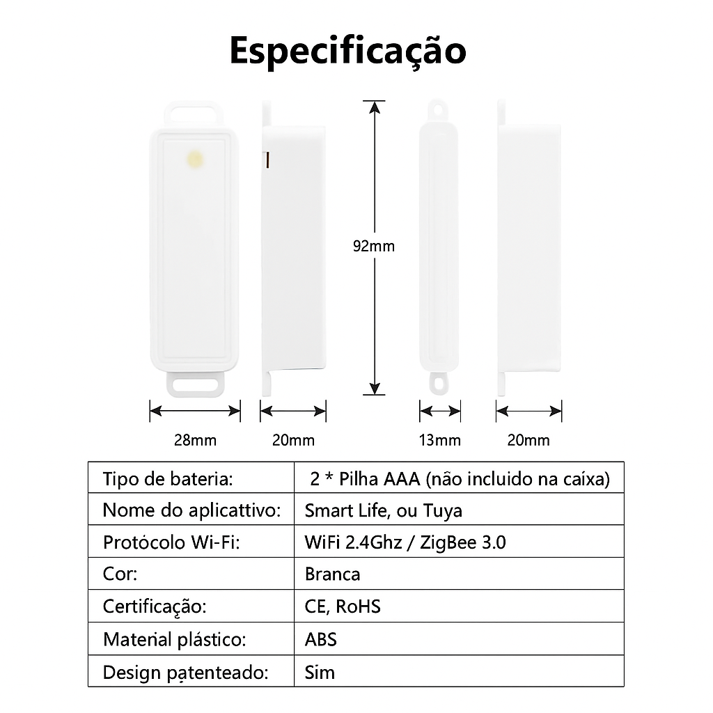 Sensor Inteligente para Portas e Janelas – LoraTap Tuya Wi-Fi ou ZigBee