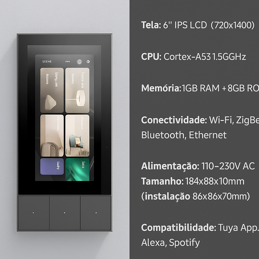 Central Inteligente Touchscreen 6 – Painel Tuya para Casa Conectada com Wi-Fi e Zigbee