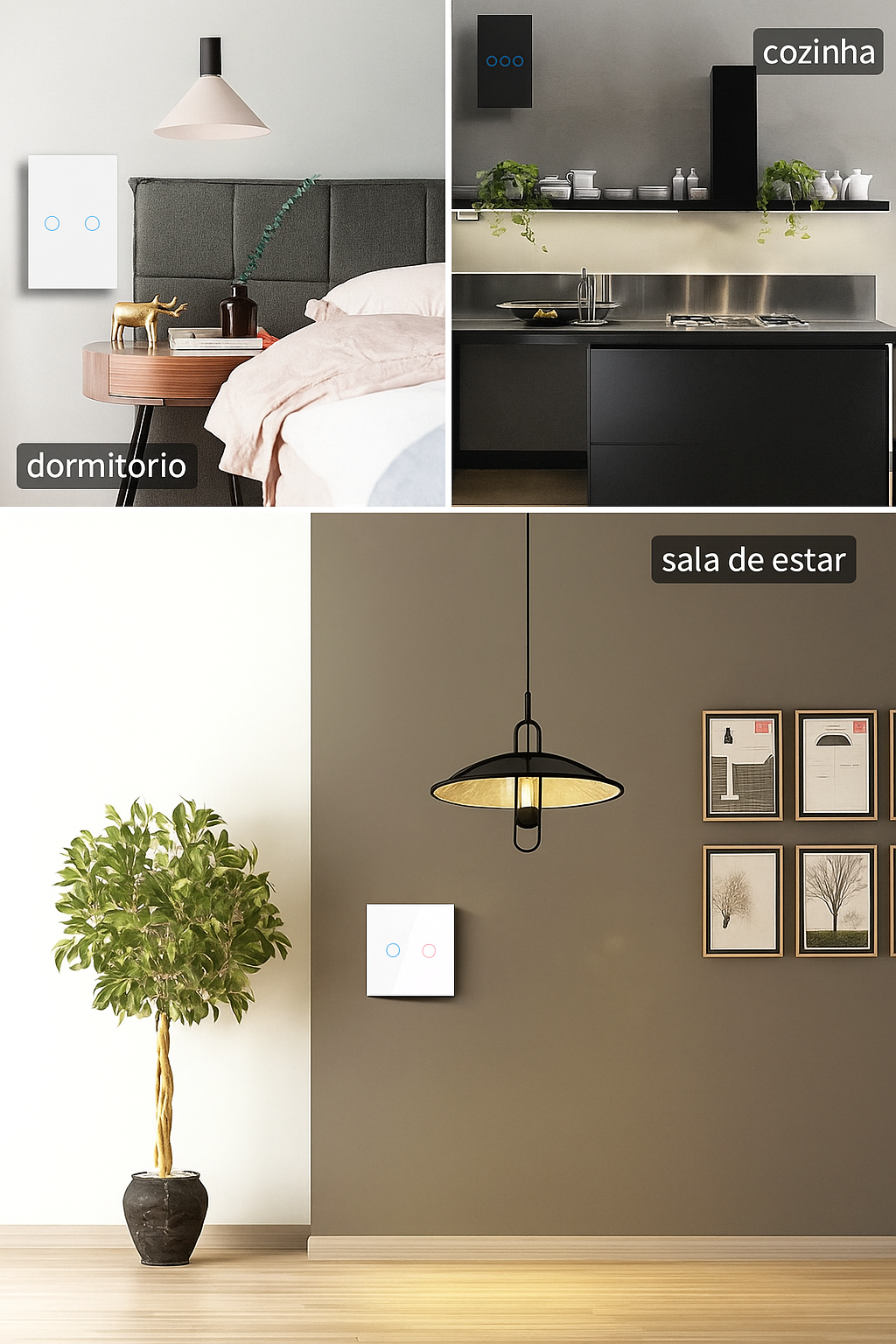 Interruptor de Parede AXUS Touch com LED – Vidro Temperado Crystal, 1 a 3 botões