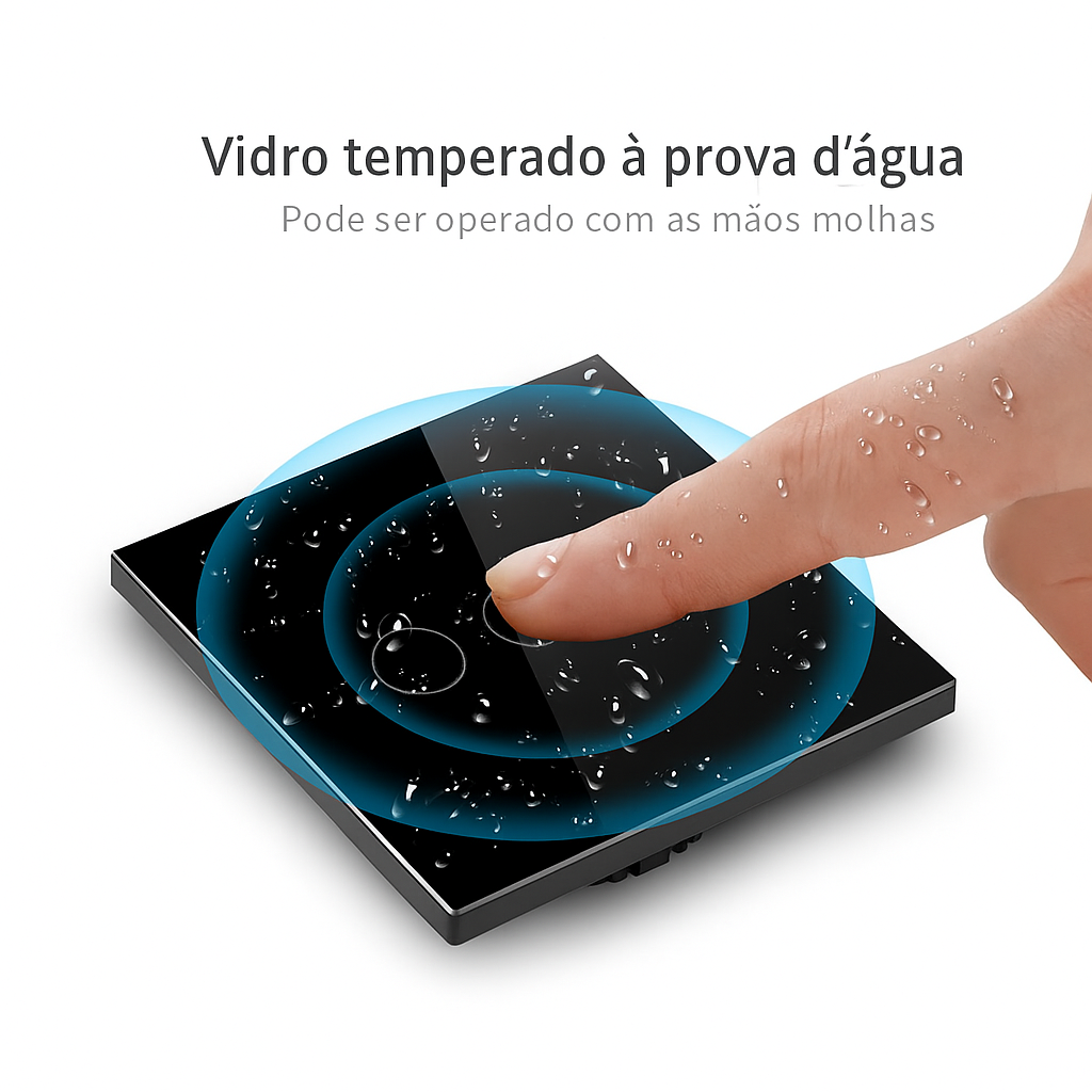Interruptor de Parede AXUS Touch com LED – Vidro Temperado Crystal, 1 a 3 botões