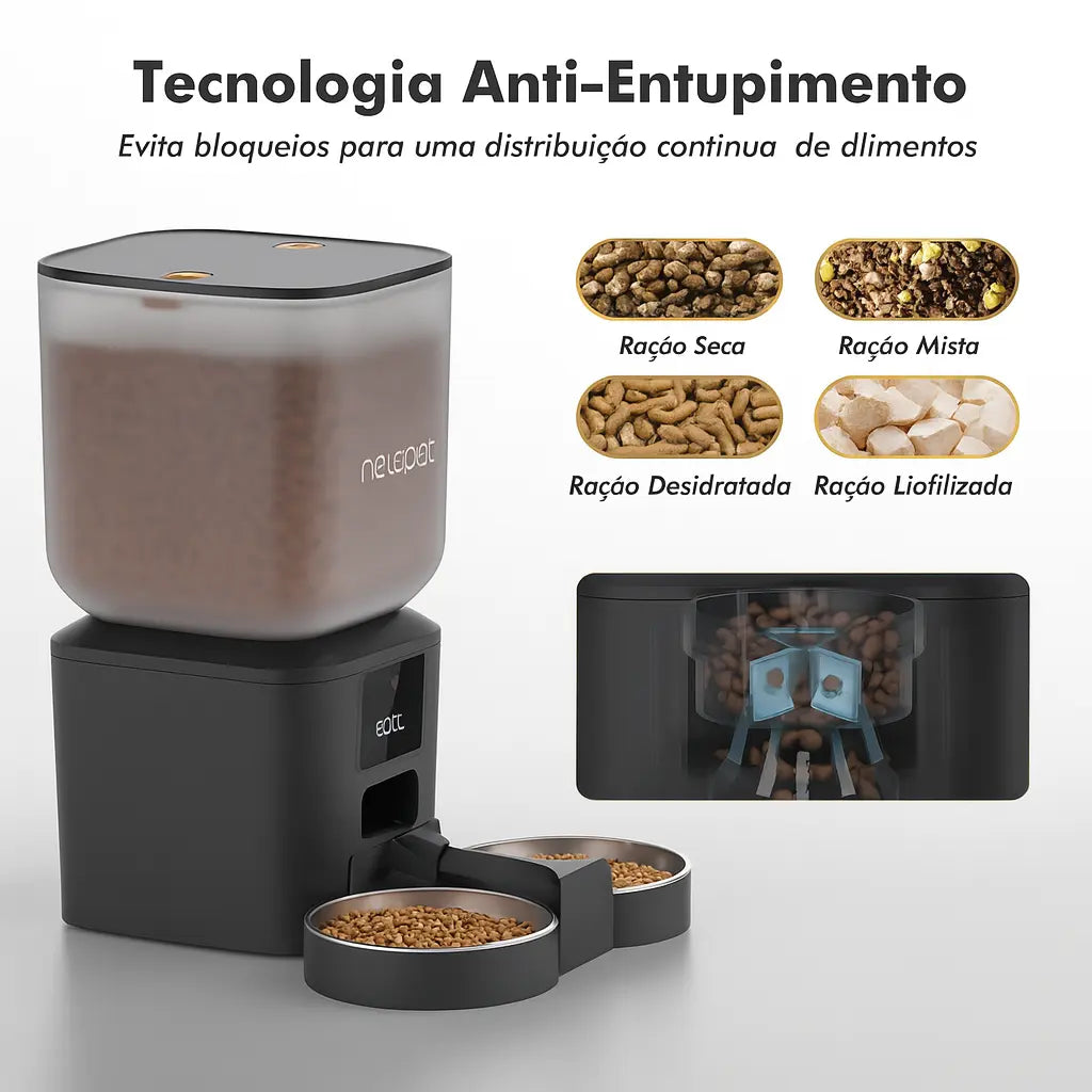 Alimentador Automático de Ração 8L para Gatos e Cães – Programável, Silencioso e Fácil de Usar