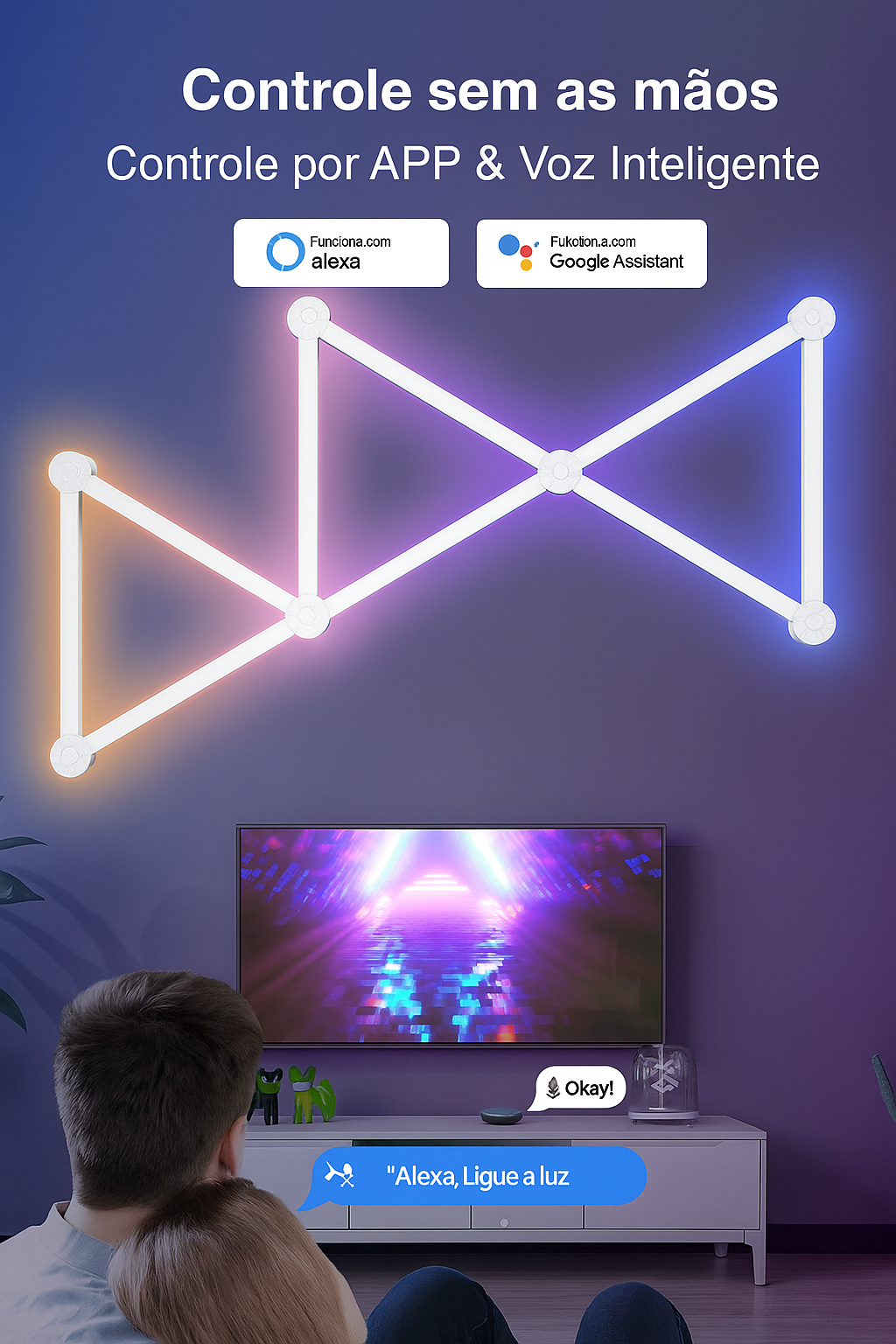 Luminária de Parede RGBIC Tuya | CHEGIT L0729 24W — DIY, Music Sync, Alexa/Google