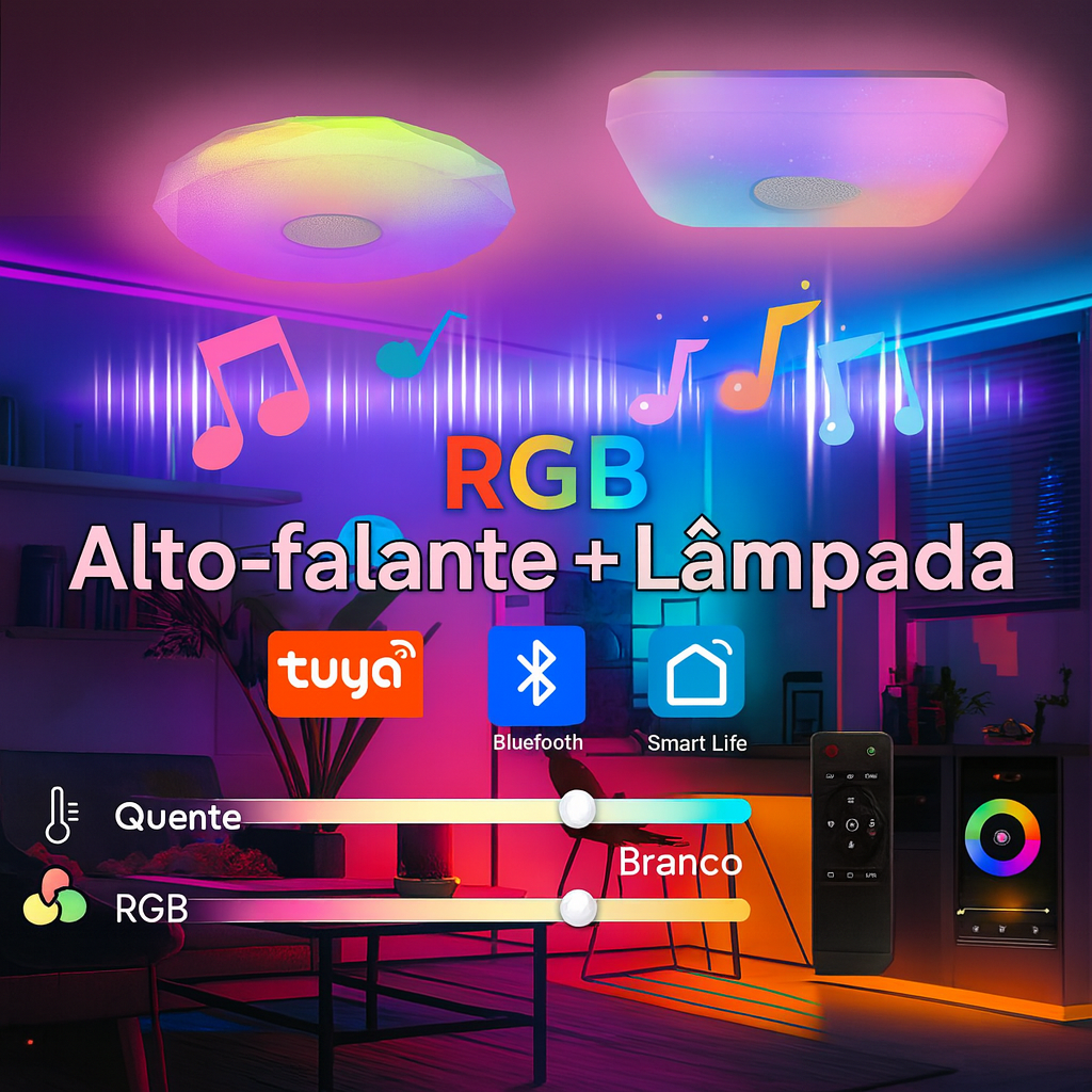 Plafon RGB Smart 36W com Alto-falante | MARPOU XD-1001 Tuya (Bluetooth/Wi-Fi), Dimerizável, Cenas & Música