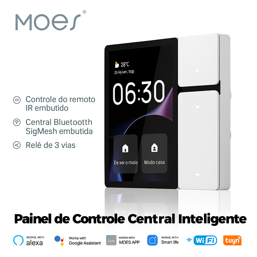 Painel Inteligente MOES Tuya 3.5” | Controle Total com Relés, IR, Wi-Fi e Bluetooth | Frete Grátis