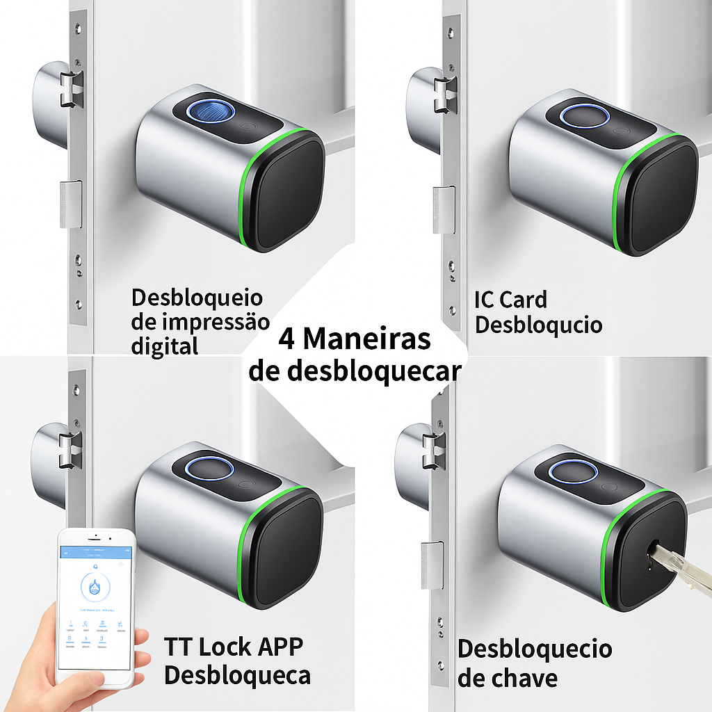 Cilindro de Fechadura Inteligente Tuya BLE com Biometria e Senha – Sem Chave, Suporte M1, Gateway Tuya, Chave Mecânica e Alimentação de Emergência por USB