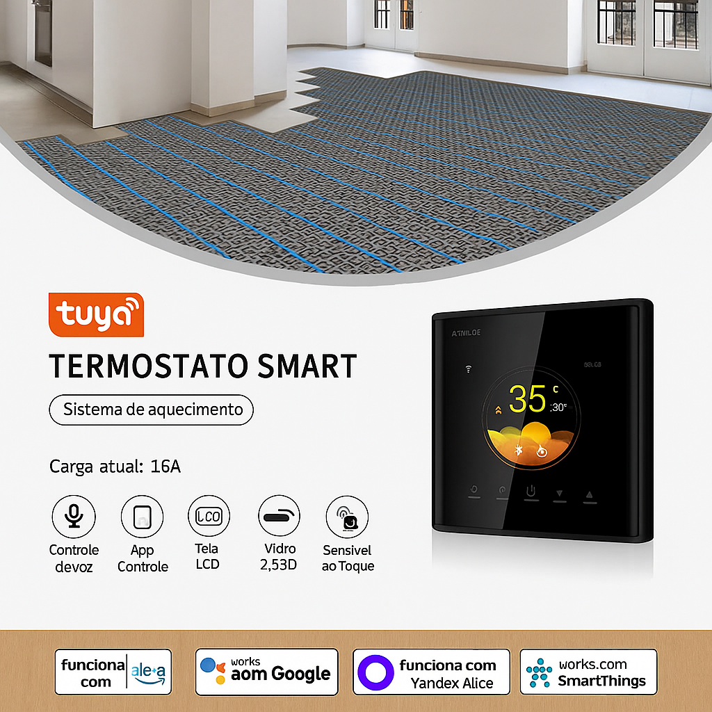 Termostato Inteligente Wi-Fi Tuya 16A | Controle por App e Voz com Alexa e Google
