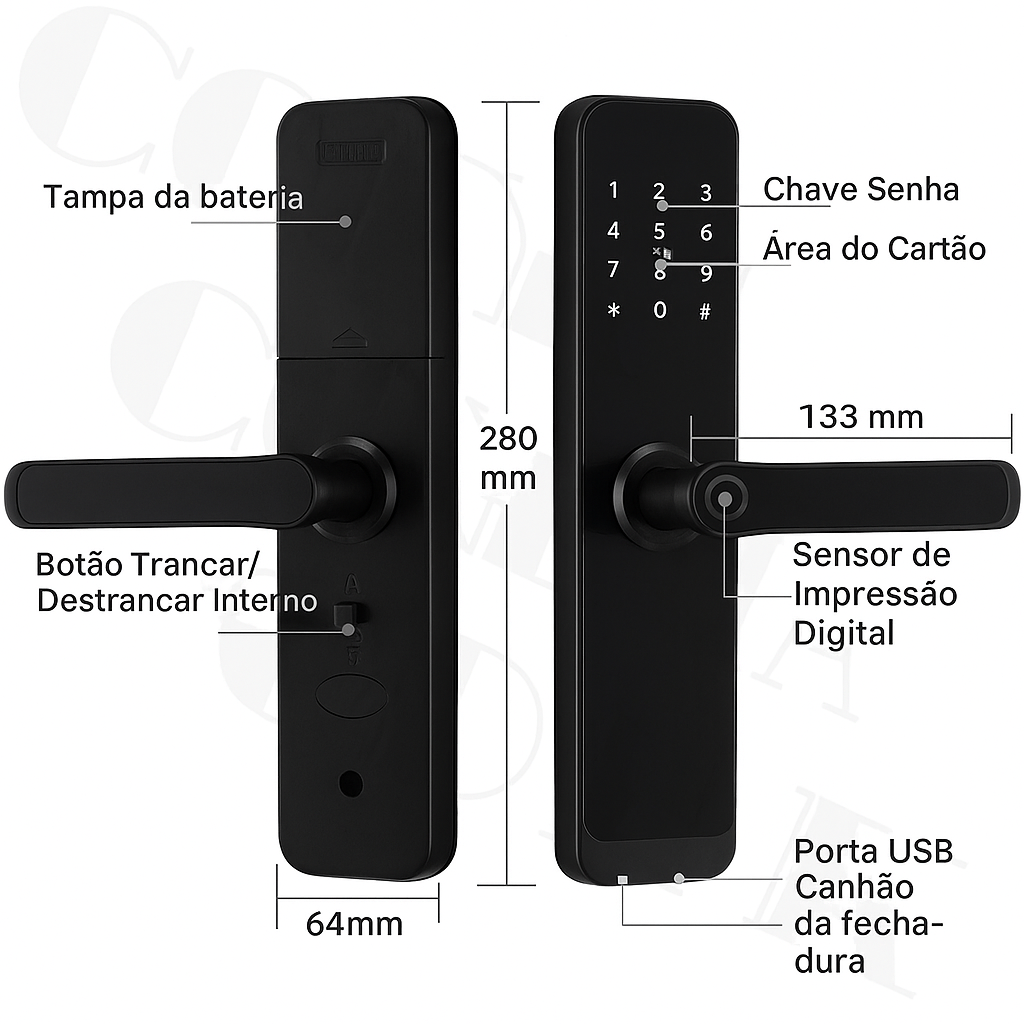 Fechadura Inteligente CDOK K8 Bluetooth com Leitor Biométrico, TTLock, Maçaneta Longa e Controle via App