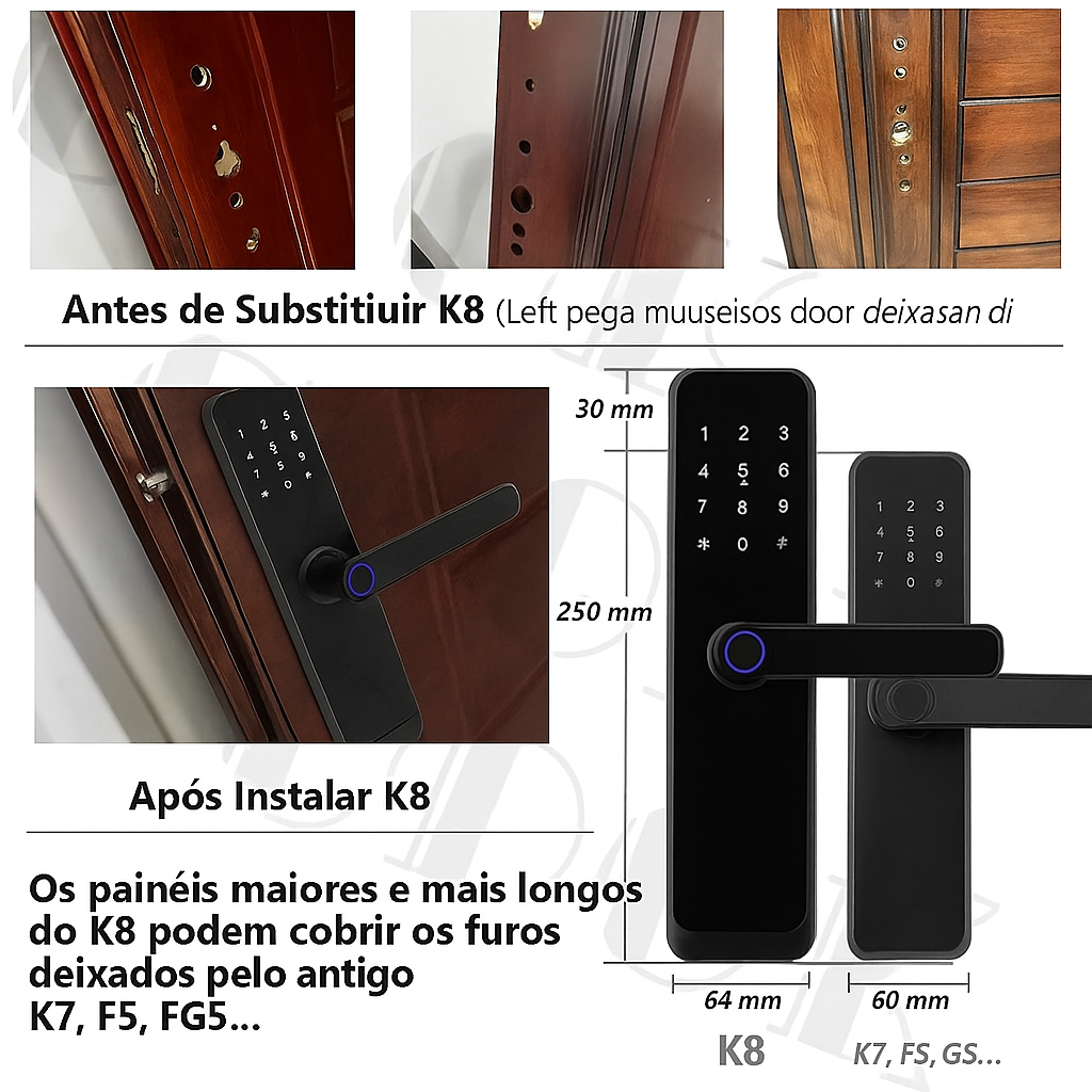 Fechadura Inteligente CDOK K8 Bluetooth com Leitor Biométrico, TTLock, Maçaneta Longa e Controle via App