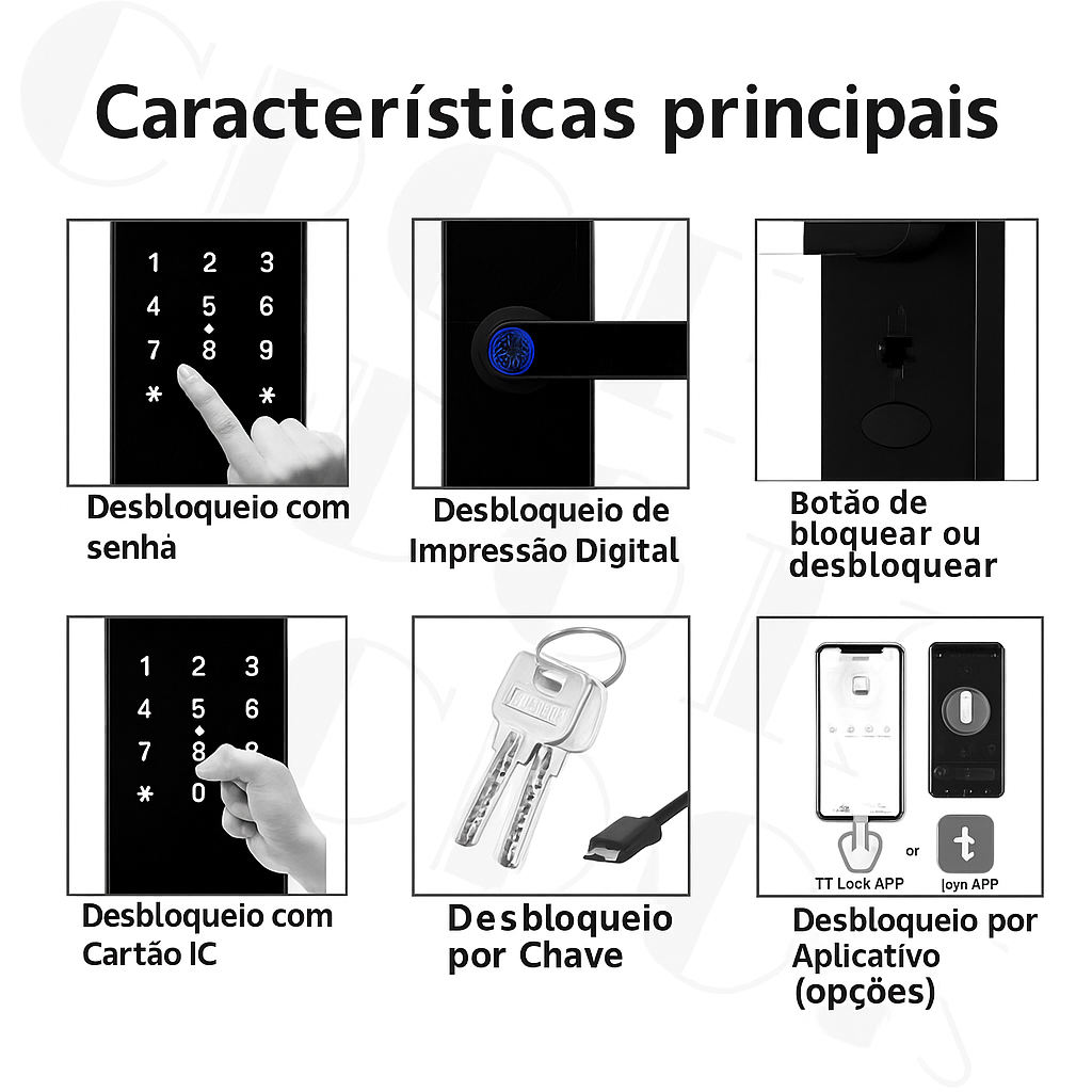 Fechadura Inteligente CDOK K8 Bluetooth com Leitor Biométrico, TTLock, Maçaneta Longa e Controle via App