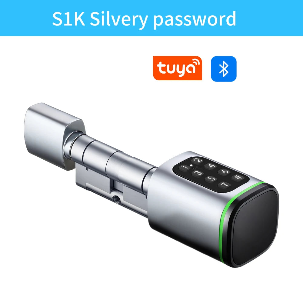 Cilindro de Fechadura Inteligente Tuya BLE com Biometria e Senha – Sem Chave, Suporte M1, Gateway Tuya, Chave Mecânica e Alimentação de Emergência por USB