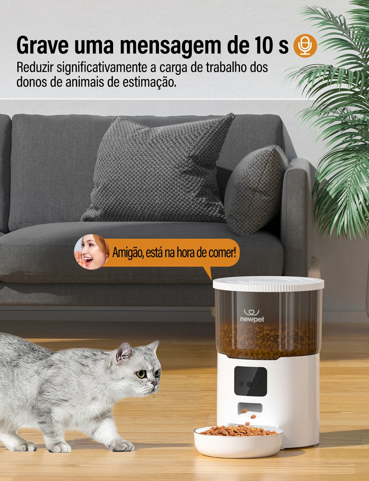 Alimentador Automático Smart 4L para Pets – Wi-Fi com Agendamento e Dispenser de Ração Seca