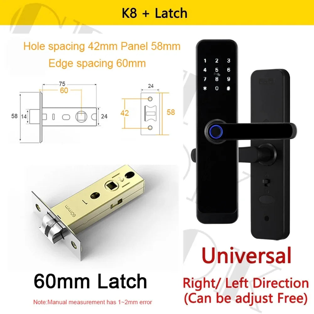 Fechadura Inteligente CDOK K8 Bluetooth com Leitor Biométrico, TTLock, Maçaneta Longa e Controle via App