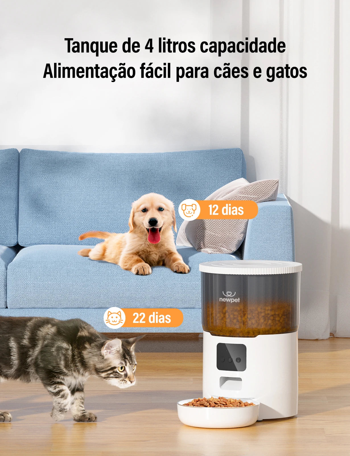Alimentador Automático Smart 4L para Pets – Wi-Fi com Agendamento e Dispenser de Ração Seca