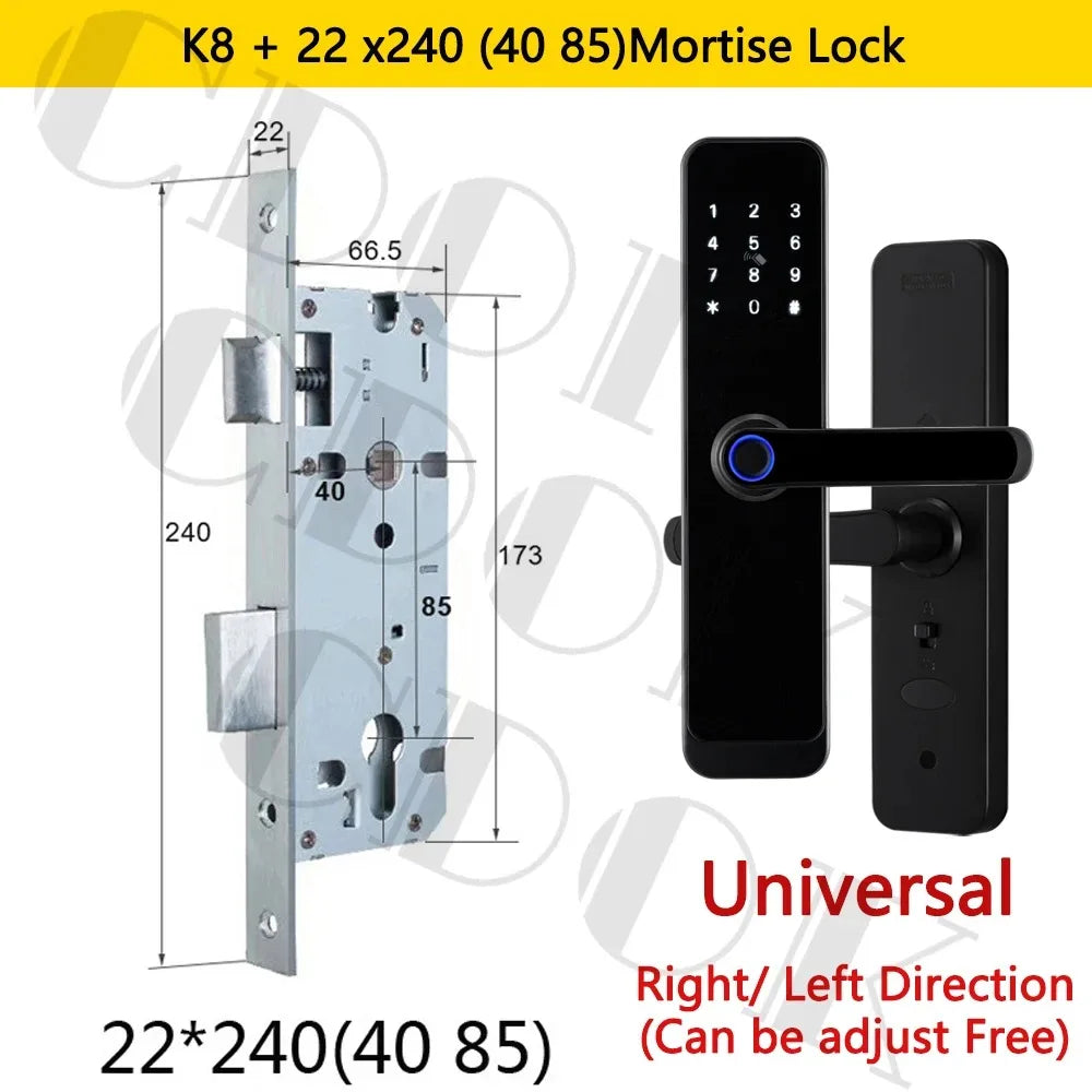 Fechadura Inteligente CDOK K8 Bluetooth com Leitor Biométrico, TTLock, Maçaneta Longa e Controle via App
