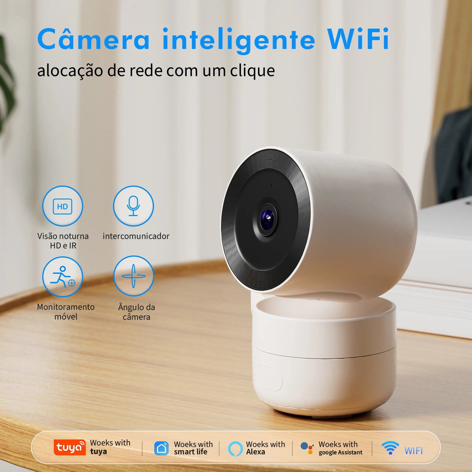 Câmera de Segurança Wi-Fi Inteligente – Mini Câmera Sem Fio com Visão Noturna, Detecção de Movimento e Monitoramento via App