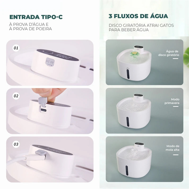 Fonte Bebedouro Automático para Gatos e Cães – 2,5L, Silenciosa, Sensor Inteligente.
