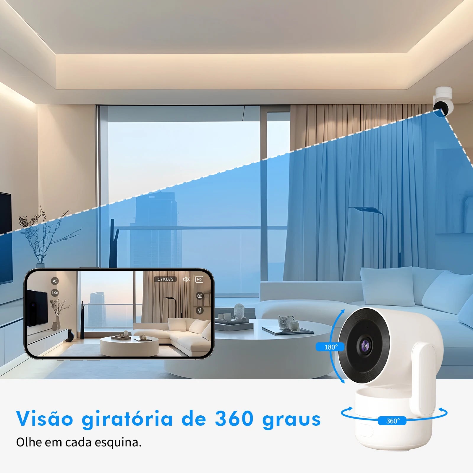 Câmera de Segurança Wi-Fi Inteligente – Mini Câmera Sem Fio com Visão Noturna, Detecção de Movimento e Monitoramento via App