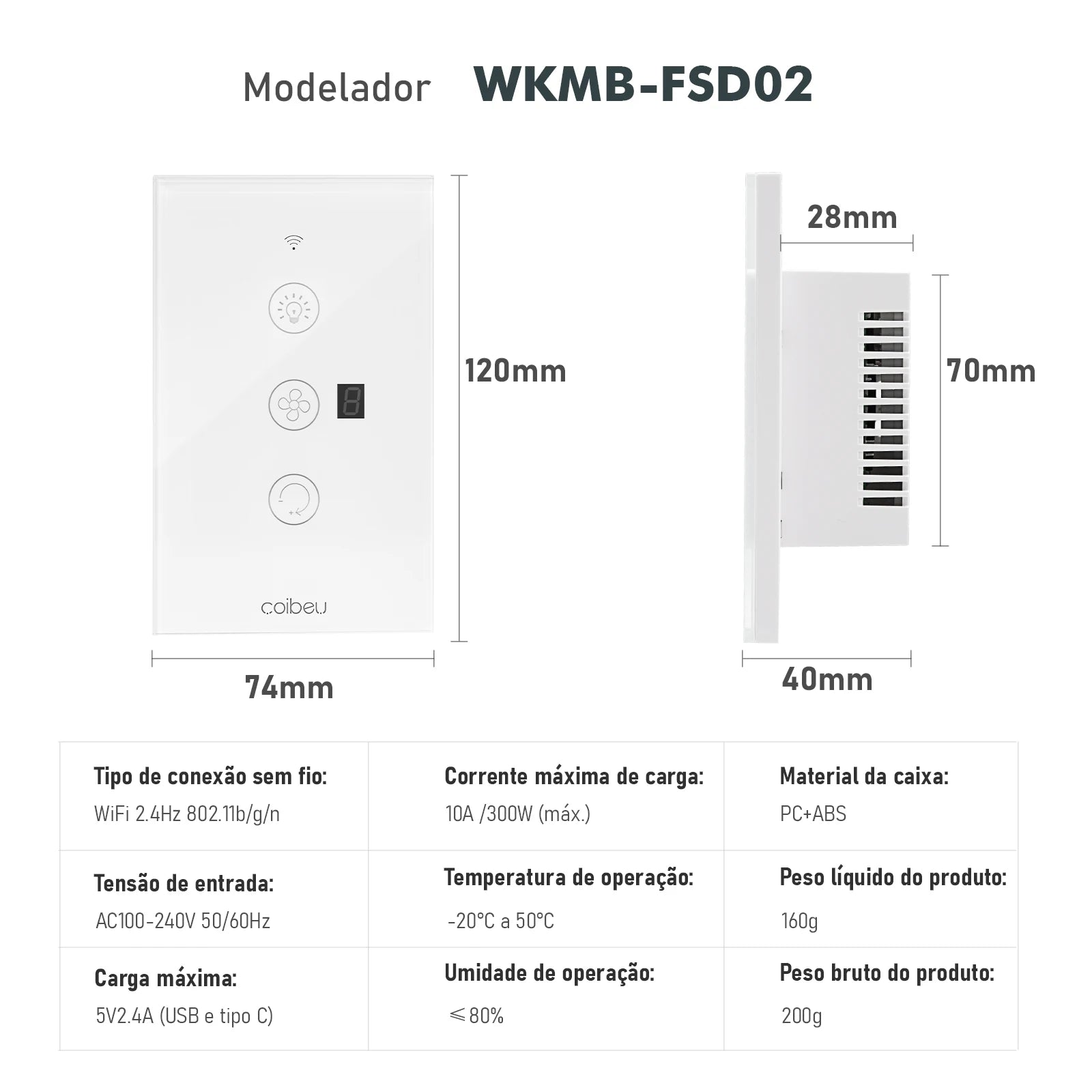 Interruptor Inteligente Wi-Fi para Ventilador – Touch e Tomada Smart Tuya