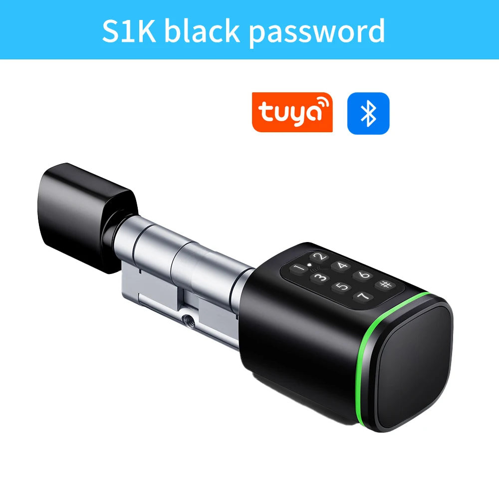 Cilindro de Fechadura Inteligente Tuya BLE com Biometria e Senha – Sem Chave, Suporte M1, Gateway Tuya, Chave Mecânica e Alimentação de Emergência por USB