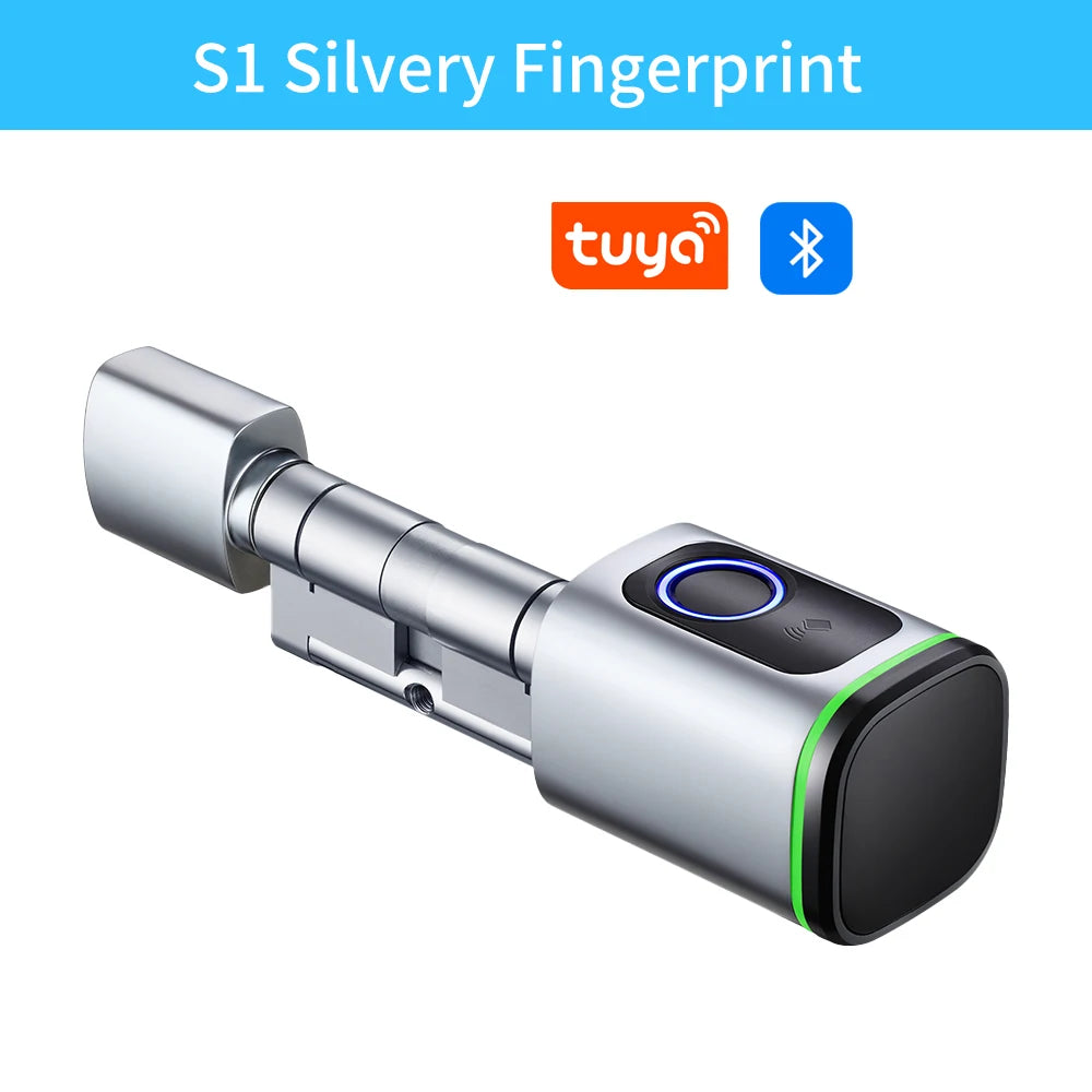 Cilindro de Fechadura Inteligente Tuya BLE com Biometria e Senha – Sem Chave, Suporte M1, Gateway Tuya, Chave Mecânica e Alimentação de Emergência por USB