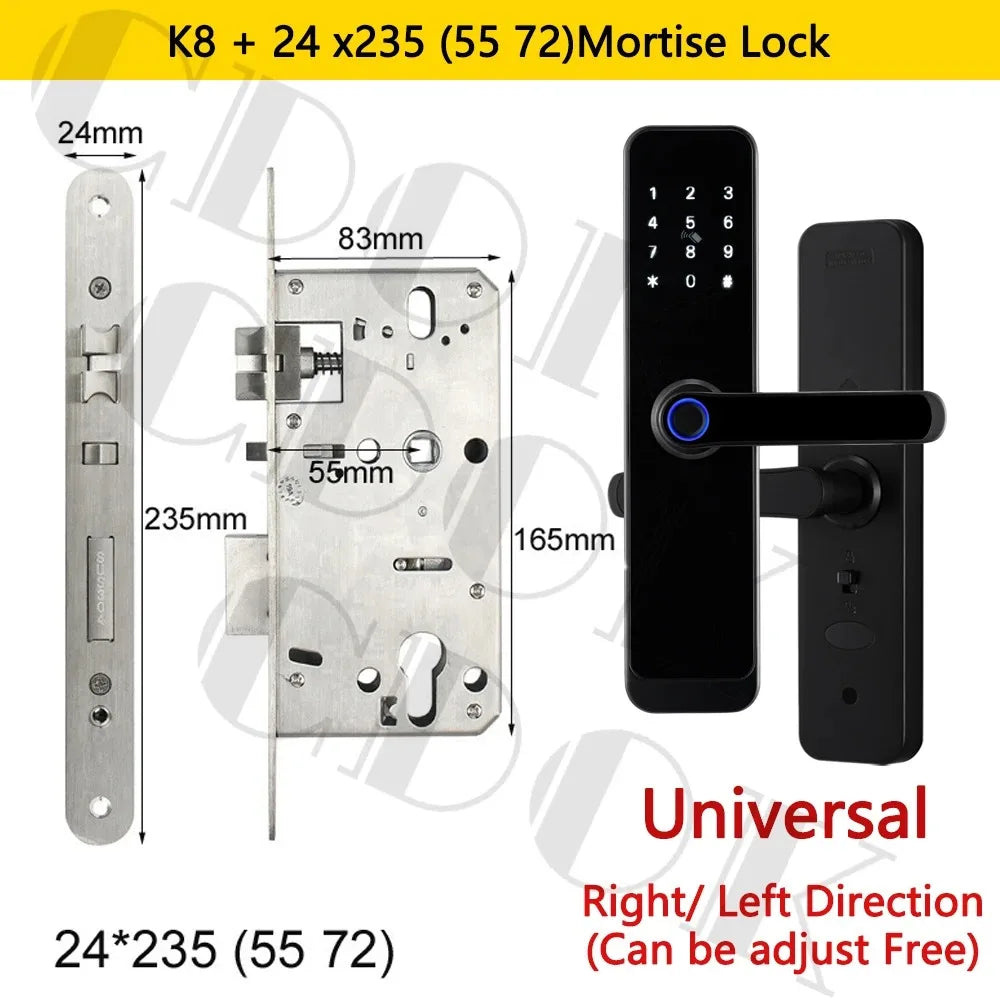 Fechadura Inteligente CDOK K8 Bluetooth com Leitor Biométrico, TTLock, Maçaneta Longa e Controle via App