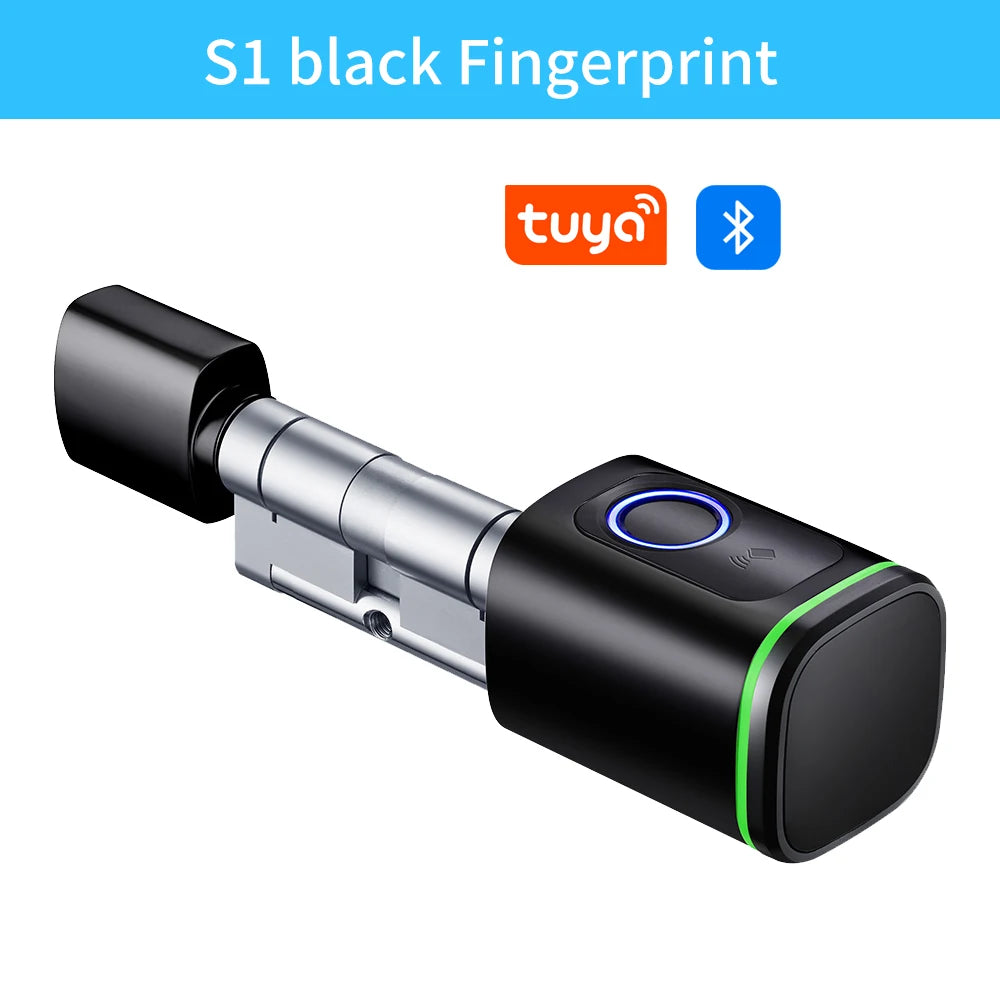 Cilindro de Fechadura Inteligente Tuya BLE com Biometria e Senha – Sem Chave, Suporte M1, Gateway Tuya, Chave Mecânica e Alimentação de Emergência por USB