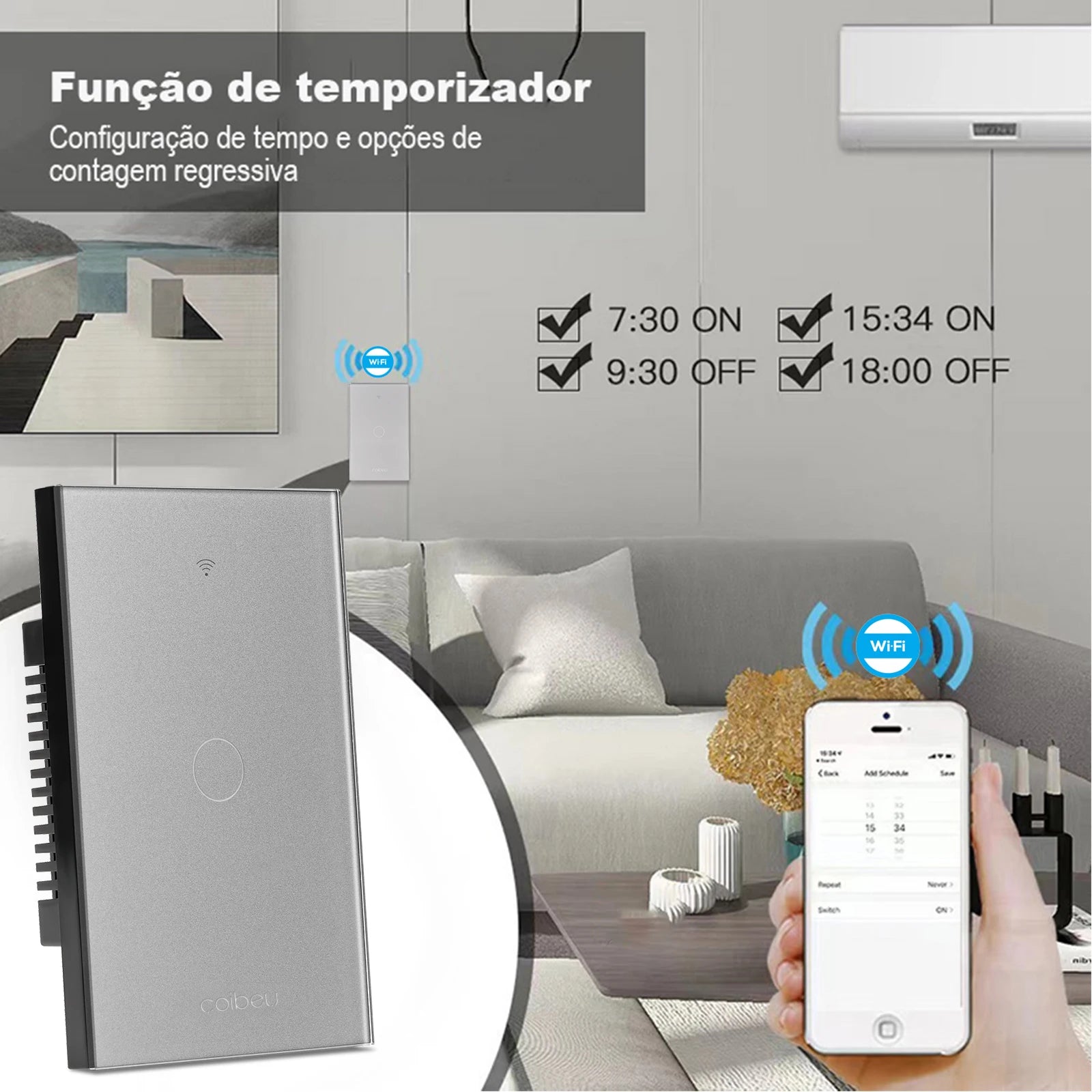 Interruptor Touch Smart Wi-Fi com Tomada USB – Compatível com Alexa, Google e Tuya