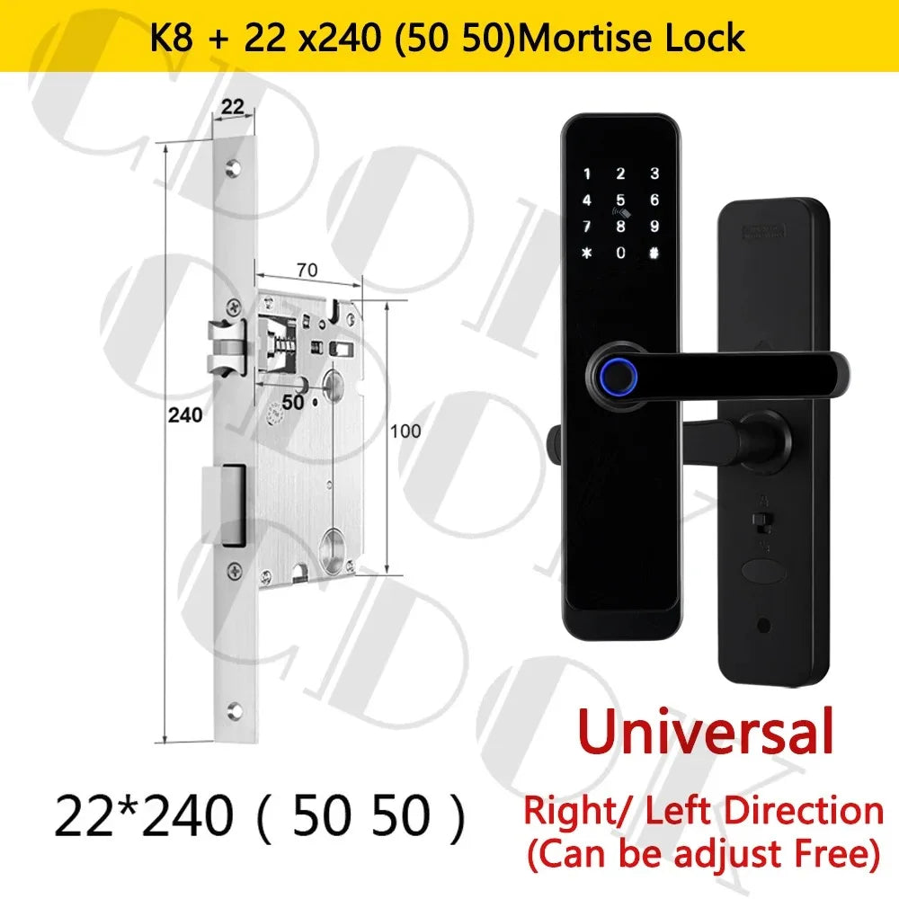Fechadura Inteligente CDOK K8 Bluetooth com Leitor Biométrico, TTLock, Maçaneta Longa e Controle via App
