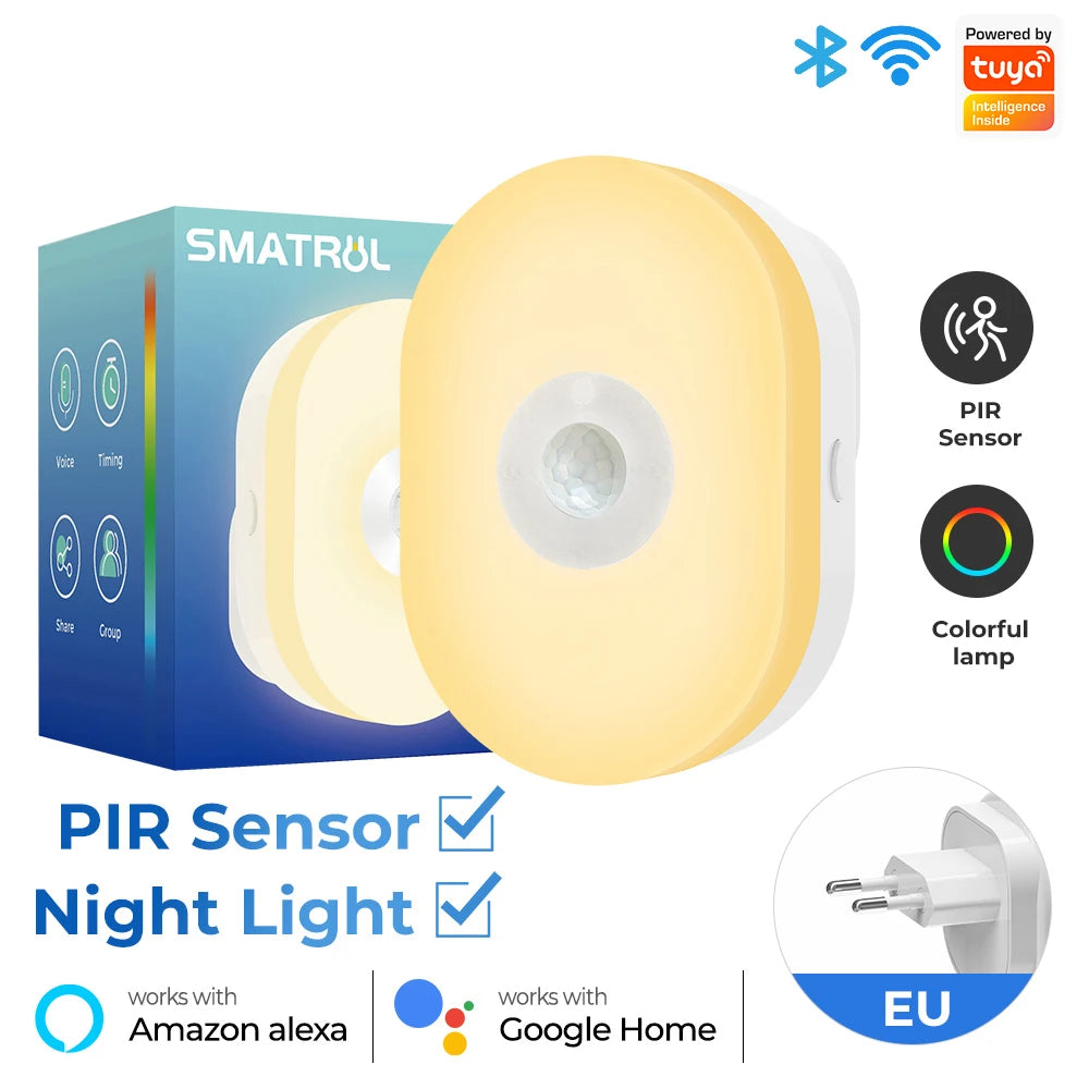 Luz Noturna Inteligente Wi-Fi + BT | Sensor 120° | RGB & Branco Quente | Tuya/Smart Life | Alexa/Google