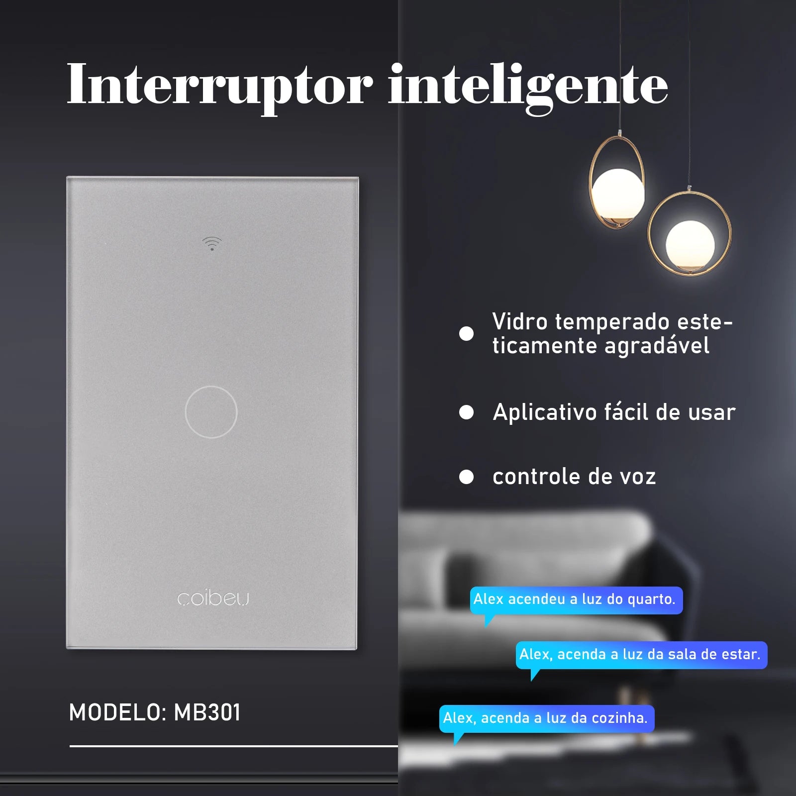 Interruptor Touch Smart Wi-Fi com Tomada USB – Compatível com Alexa, Google e Tuya
