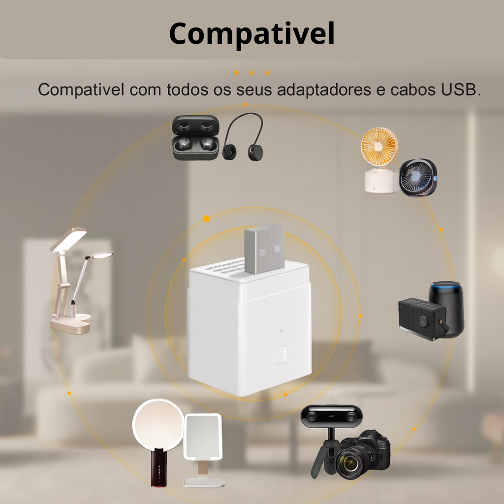 Adaptador USB Smart 5V Wi-Fi – Controle Tuya por Voz com Alexa e Google