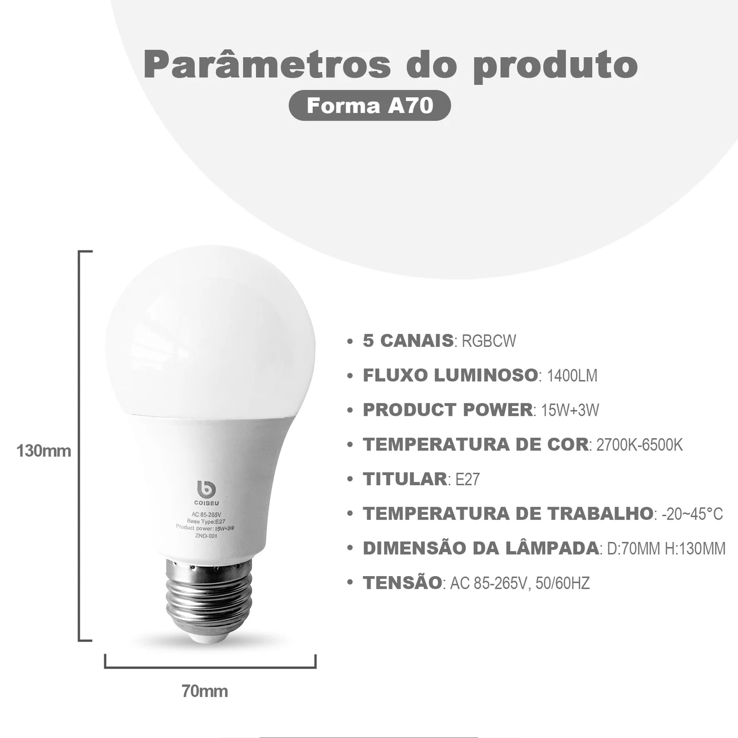 Lâmpada Inteligente Wi-Fi Tuya – Controle por Voz com Alexa e App Smart Life - Caibeu