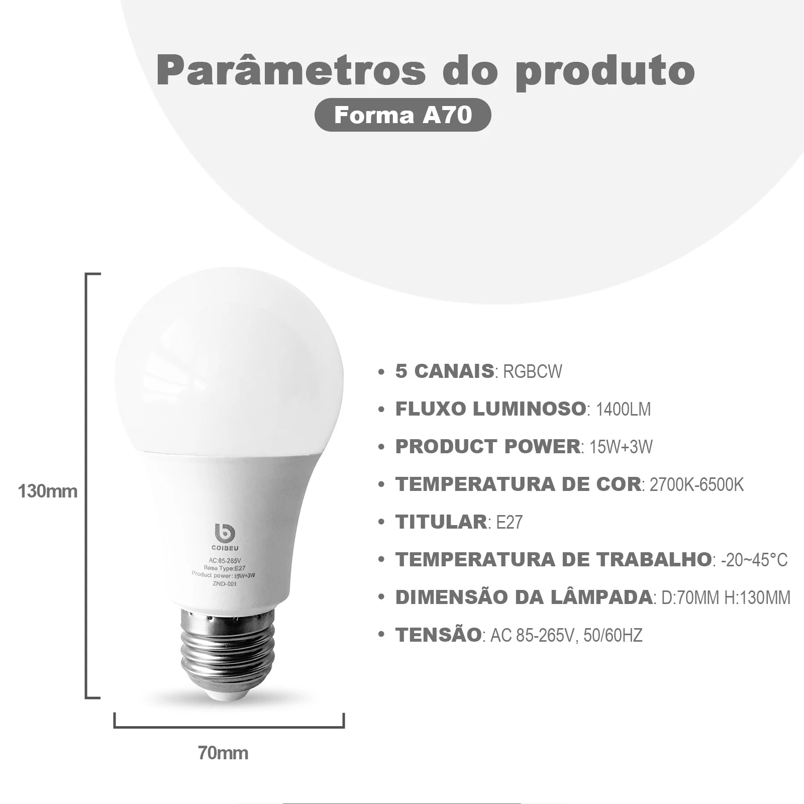 Lâmpada Inteligente Wi-Fi Tuya – Controle por Voz com Alexa e App Smart Life - Caibeu