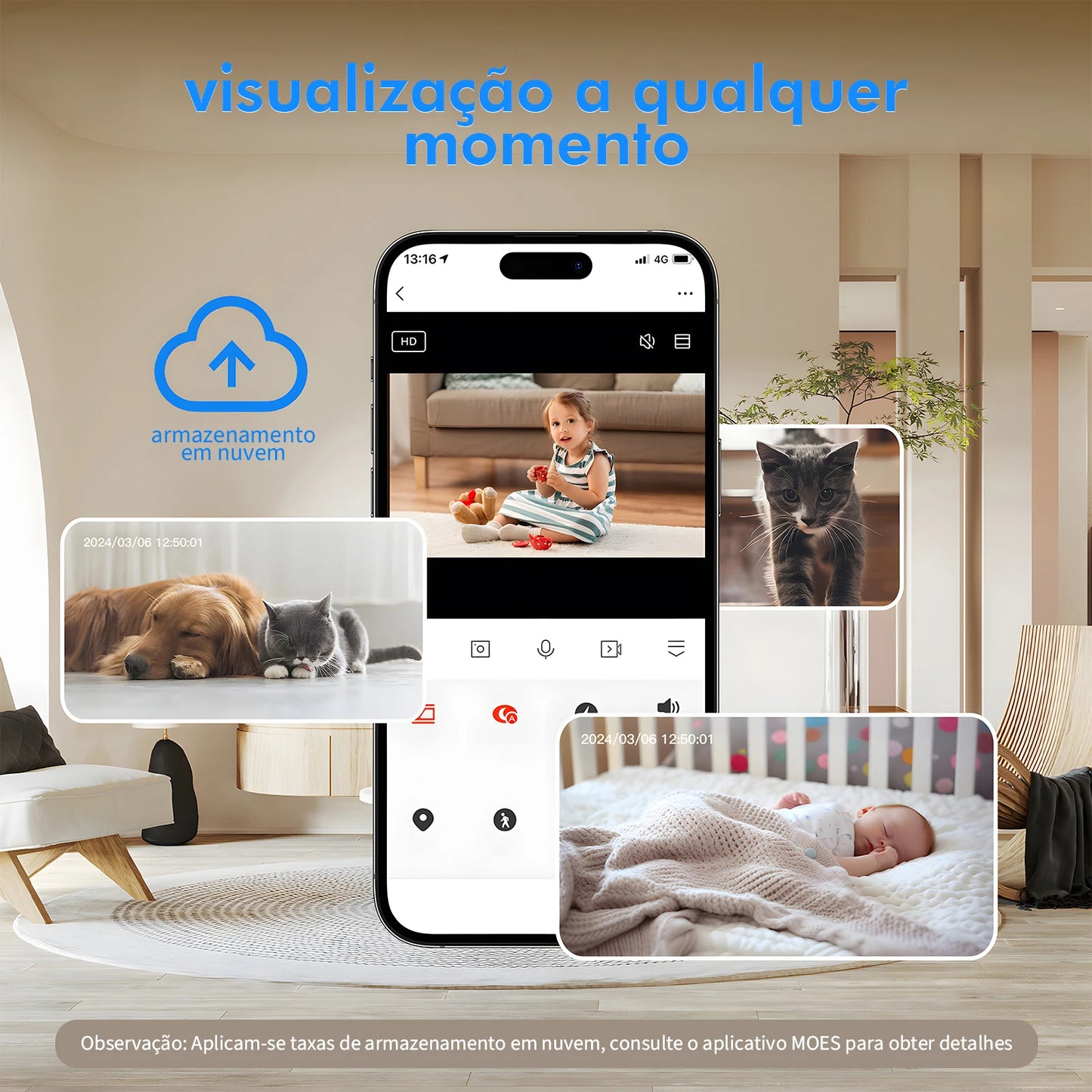 Câmera de Segurança Wi-Fi Inteligente – Mini Câmera Sem Fio com Visão Noturna, Detecção de Movimento e Monitoramento via App