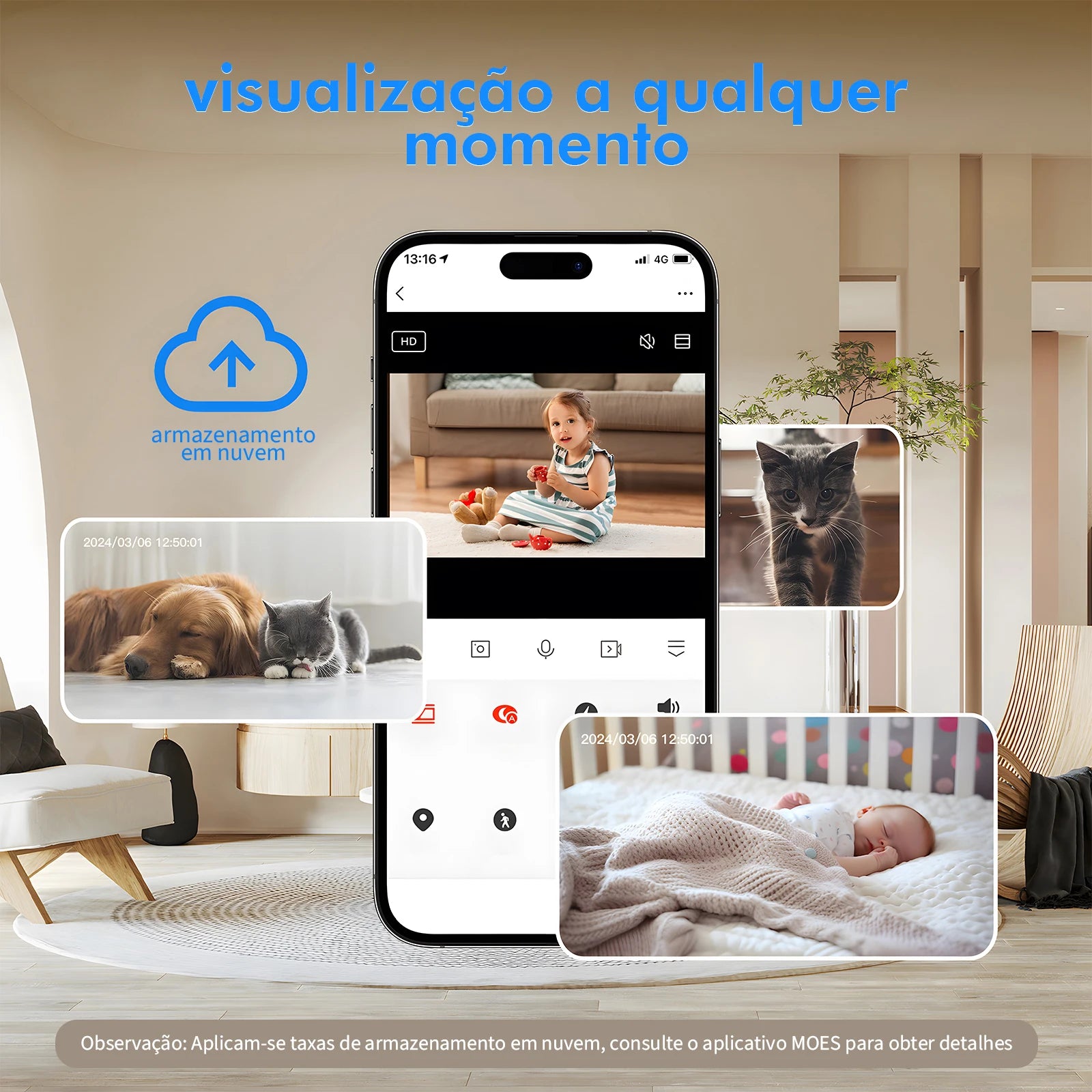Câmera de Segurança Wi-Fi Inteligente – Mini Câmera Sem Fio com Visão Noturna, Detecção de Movimento e Monitoramento via App