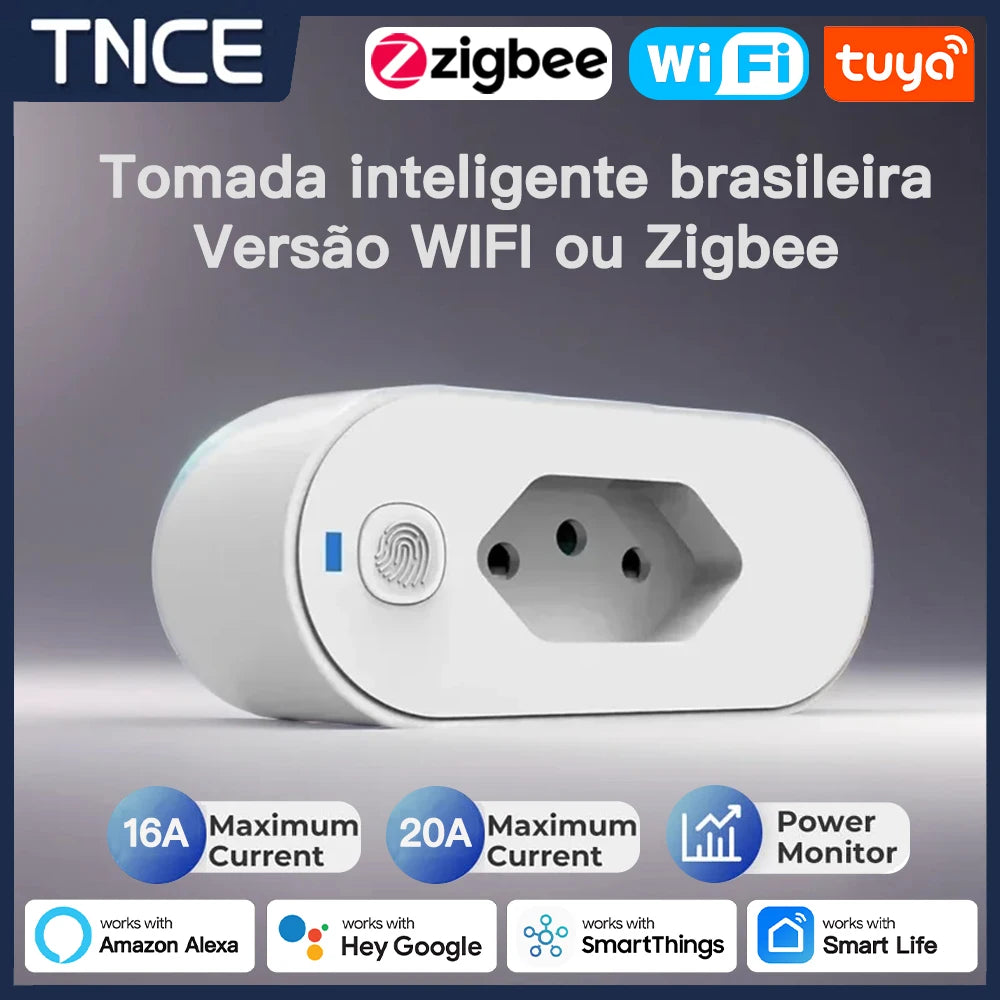Adaptador Smart TNCE Tuya 16A/20A – Tomada Inteligente com App, Voz, Zigbee ou Wi-Fi