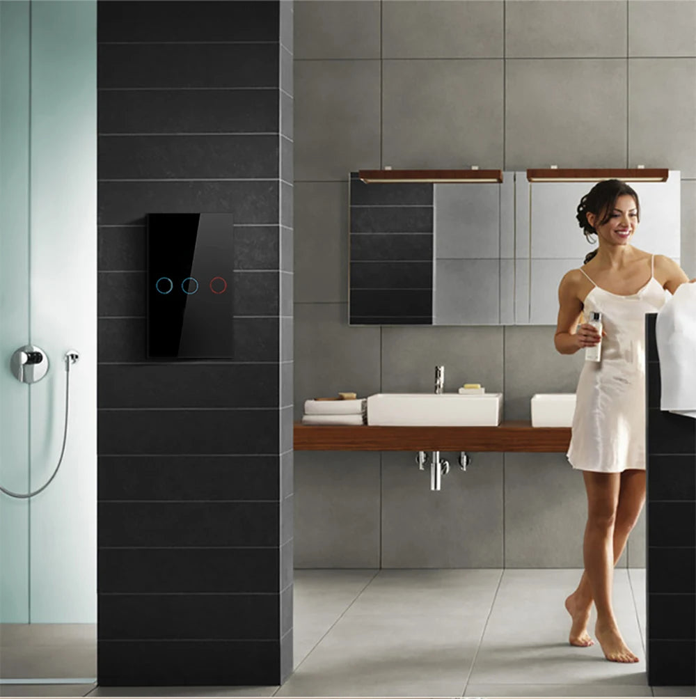 Interruptor de Parede AXUS Touch com LED – Vidro Temperado Crystal, 1 a 3 botões