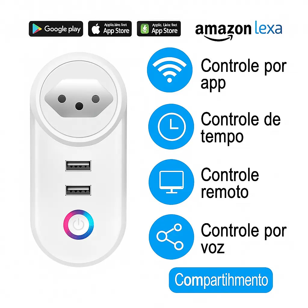 Tomada Inteligente Wi-Fi 16A Tuya – Controle por Voz com Alexa e Google