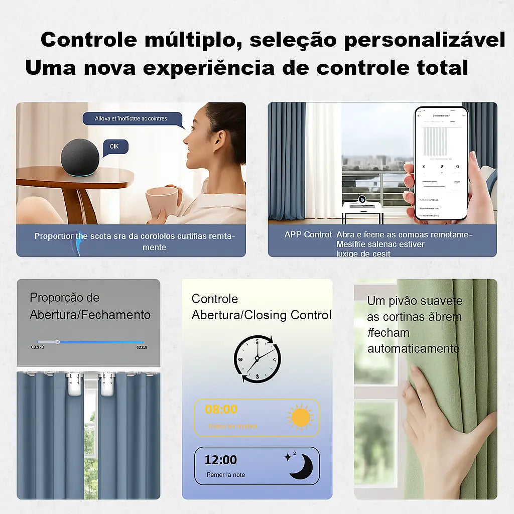 Robô de Cortina Inteligente Tuya Wi-Fi – Controle por App e Voz (Alexa, Google, Siri)