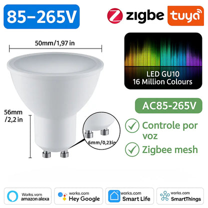 Lâmpada led Inteligente embutir GU10 Wi-Fi/Zigbee – Controle por Voz Alexa/Google