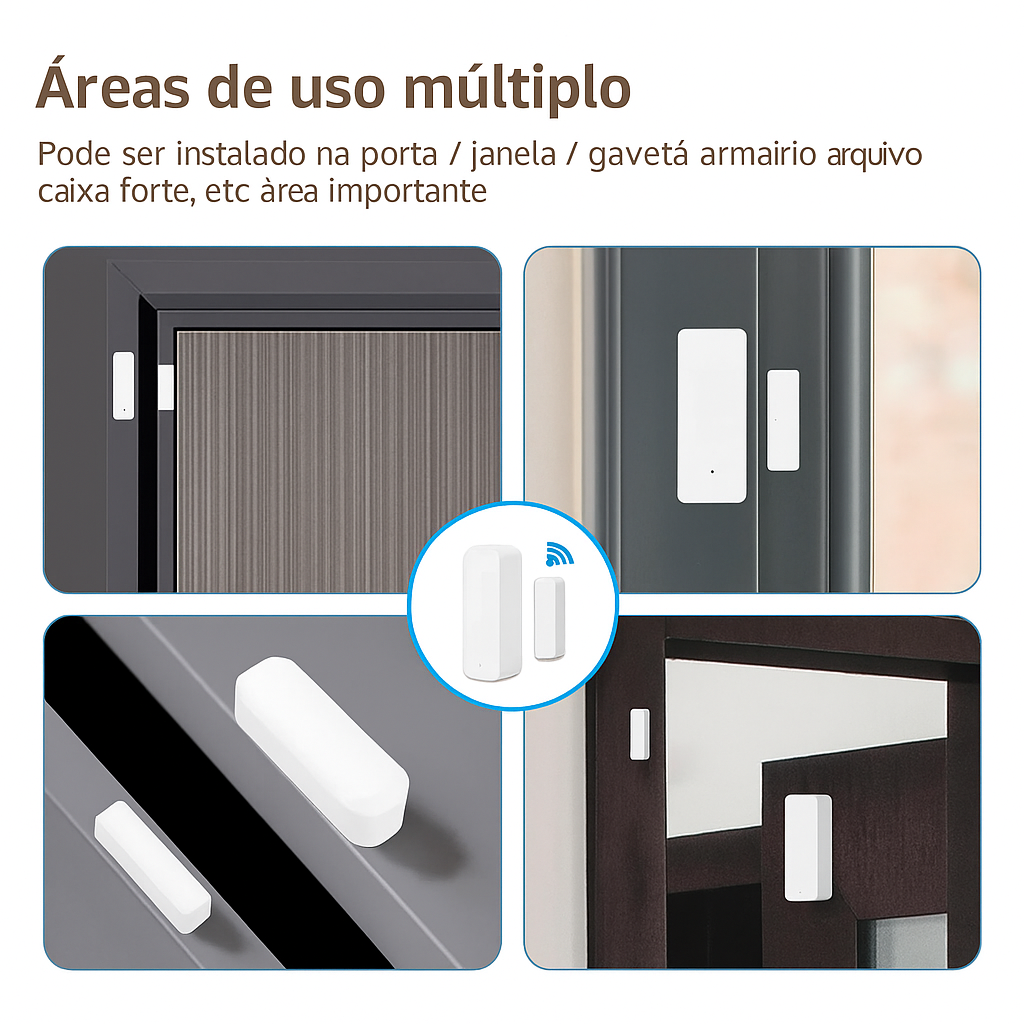 Sensor de Porta e Janela Tuya Wi-Fi/ZigBee – Alarme Inteligente de Abertura e Fechamento