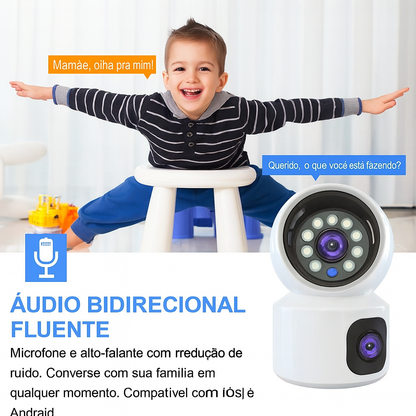 Câmera de Segurança Wi-Fi 8MP com Lente Dupla | Visão 360°, Detecção por IA e Áudio Bidirecional
