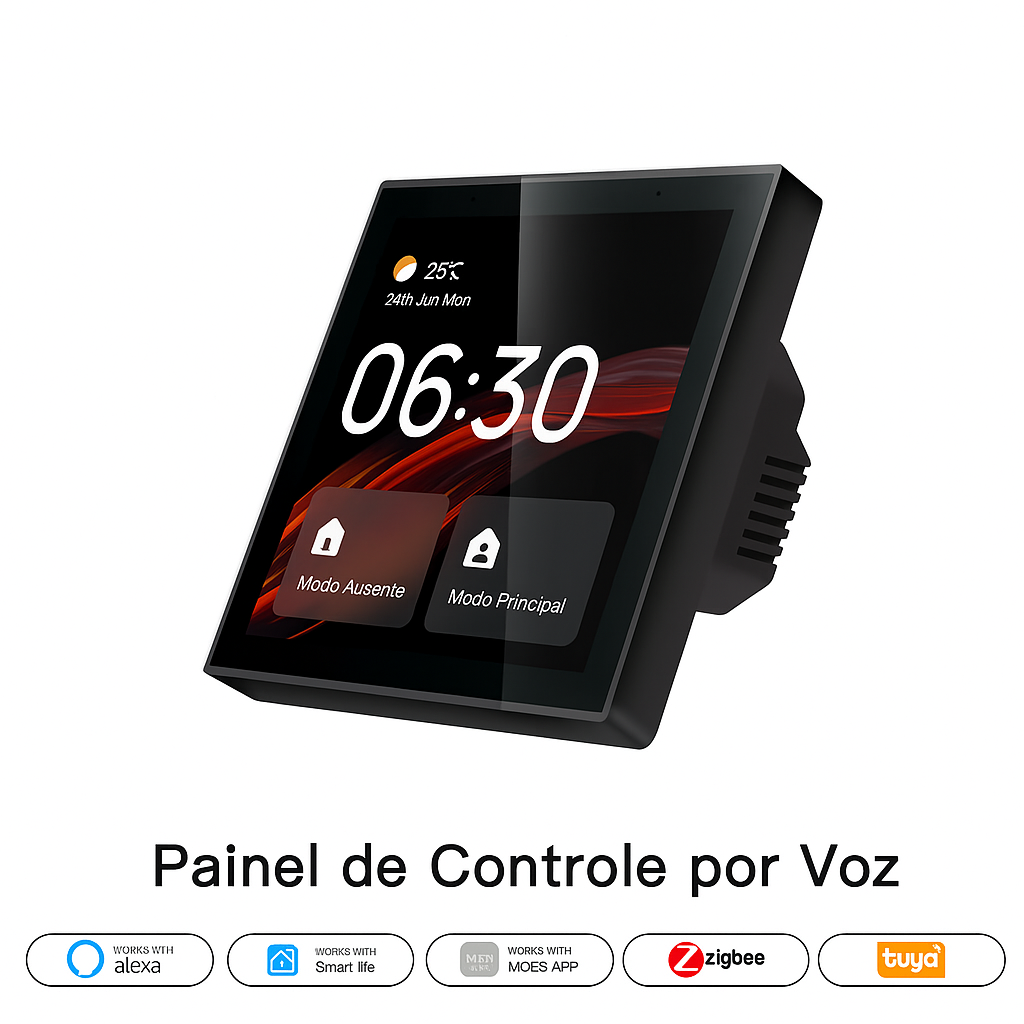 Painel de Controle Central Smart 4 com Tela Touch – Wi-Fi, Comando por Voz e Gateway ZigBee Integrado