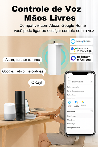 Motor de Cortina Elétrica Tuya 150mm – ZigBee/Wi-Fi Silencioso