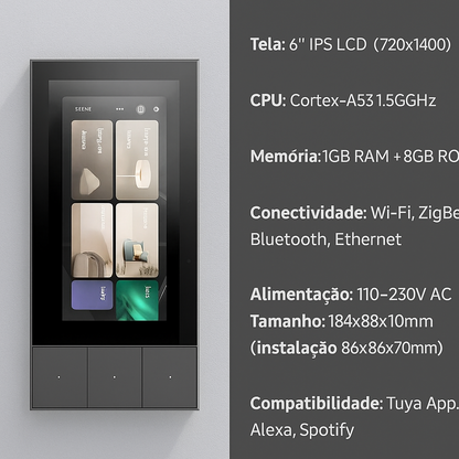 Central Inteligente Touchscreen 6 – Painel Tuya para Casa Conectada com Wi-Fi e Zigbee