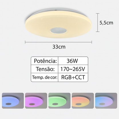 Plafon RGB Smart 36W com Alto-falante | MARPOU XD-1001 Tuya (Bluetooth/Wi-Fi), Dimerizável, Cenas & Música