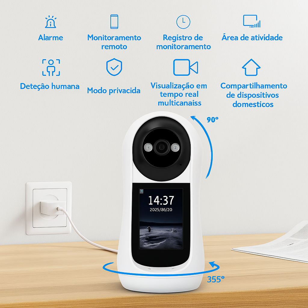 Câmera Wi-Fi Icsee para Bebês e Segurança | Monitor IP 360° com Áudio e Visão Noturna — Envio do Brasil