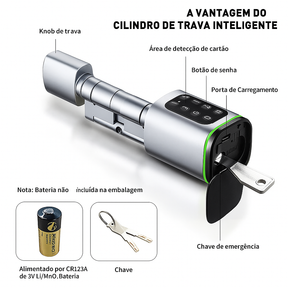 Cilindro de Fechadura Inteligente Tuya BLE com Biometria e Senha – Sem Chave, Suporte M1, Gateway Tuya, Chave Mecânica e Alimentação de Emergência por USB